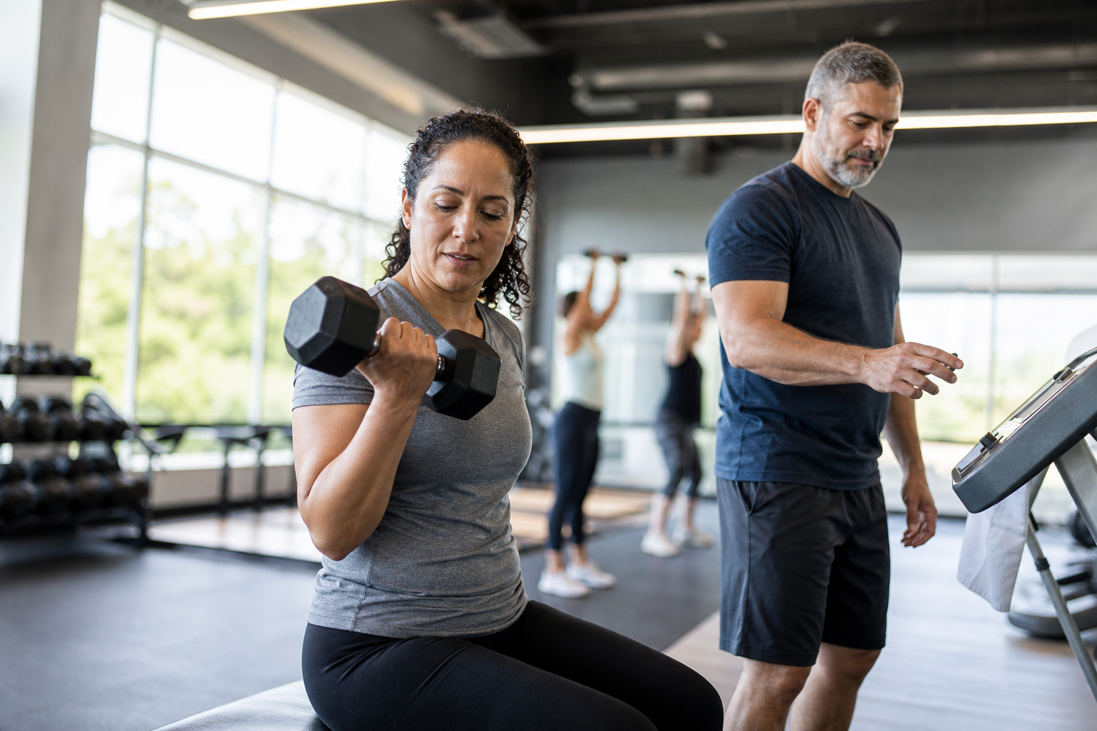 Diverse Adults Working Out In Modern Gym