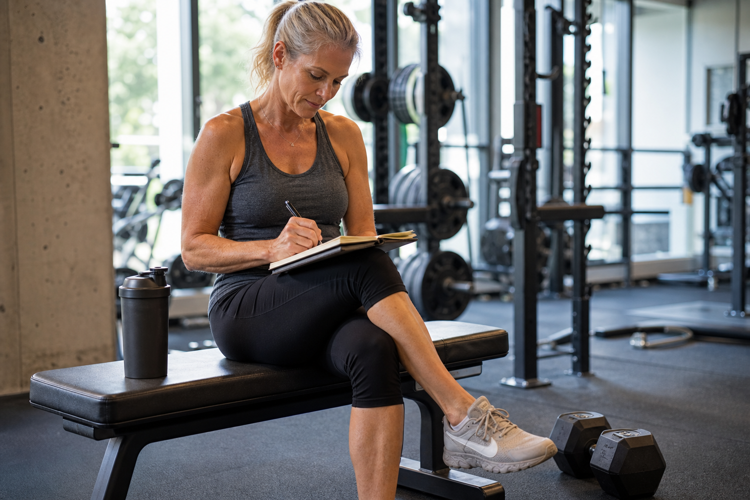 Woman Recording Workout In Modern Gym